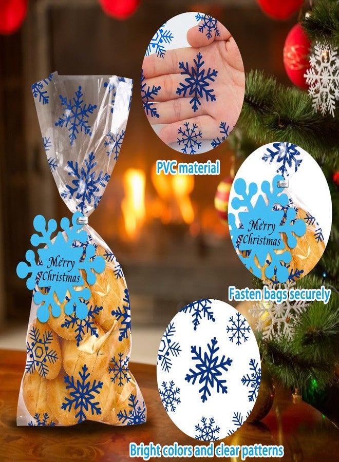Vellibring 120PCS Christmas Cellophane Bags,Winter Snowflake Bags Transparent Plastic Candy Cookie Bags with Twist Ties Snowflake Hanging Tags for Xmas Winter Holiday Party Supplies - Image 3